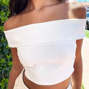 NWT - ASOS Vesper Bardot Crop Top in White Size L